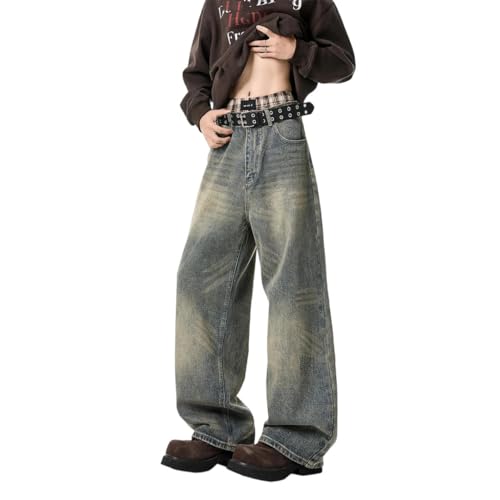 Mens Loose Straight Wide Leg Jeans Washed Oversized Floor Length Denim Pants