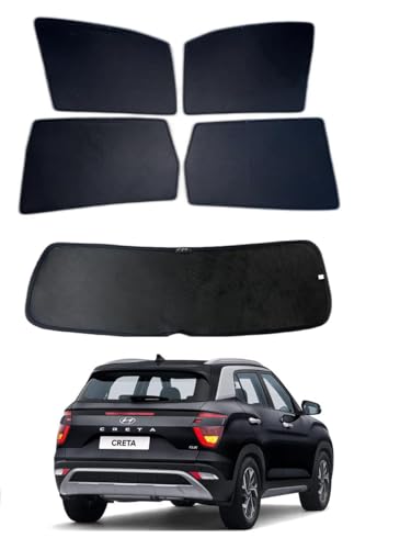 Image of Premium Car Sunshade Fix Type Non-Magnetic Curtain with Rear Dicky Curtain Set of 5pc for Creta 2020-23