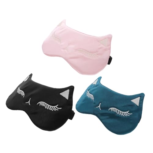 HOODANCOS 3個シルク製猫柄遮光アイマスク 軽量通気性ソフト素材 夜間睡眠用旅行フライト昼寝に 女性男性向け快眠グッズ