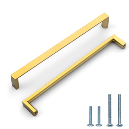 Image of 10 Pack 7.5 Inch(192mm) Vibrant Brushed Moderne Brass Cabinet Pulls Kitchen Cabinet Handles Drawer Pulls for Dresser Cupboard Wardrobe