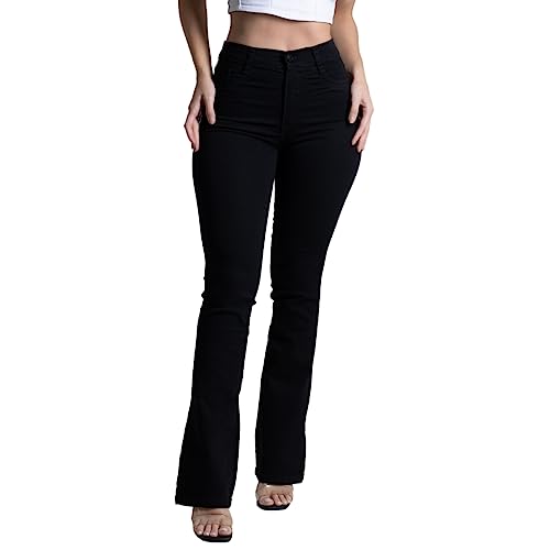 Calça Sarja Feminina Preta Flare Boot Cut Boca de Sino Sawary Premium Elastano Lycra Bonita Confortá