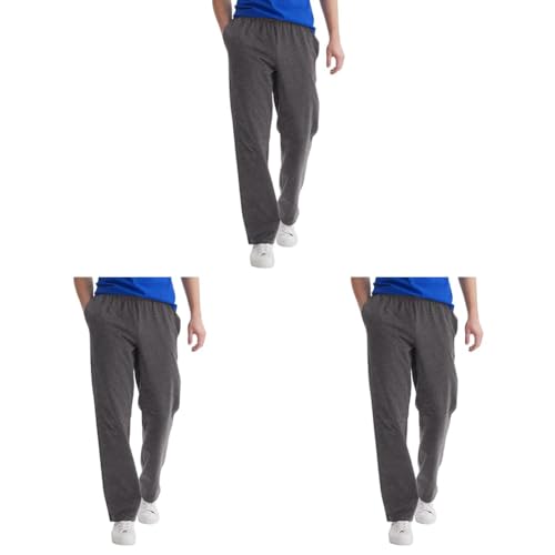 Image of Hanes Essentials Sweatpants, Men's Cotton Jersey Pants with Pockets, 33 inch, Charcoal Heather, Medium (Pack of 3)