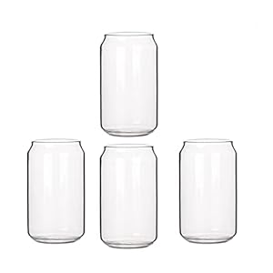 Transer 4 Pack Can Shape Glass Fashion Water Milk Juice Simple Juice Cup Beer Glass Shake Glass Dessert Cup Cola Mug, 400ML