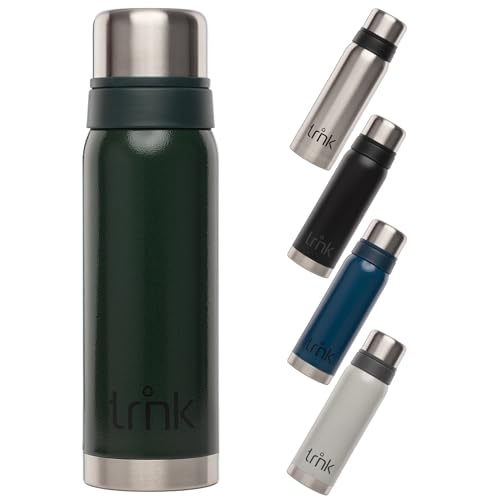 trnk Outdoor Thermosflasche polar 2 - Edelstahl Thermoskanne 750ml - BPA-frei - Thermos hält 24 Stunden heiß - Deckel mit 2 Trinkbechern - Spülmaschinenfest (waldgrün)