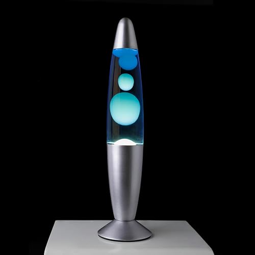 GIFTMARKET- Blaue Lavalampe mit Chromfuß. Retro Tischlampe 34 x 8,5 cm mit 2 Glühbirnen. Stylisches Geschenk für Jugendliche. Perfekte Lampe für Nachttisch oder Zimmer.