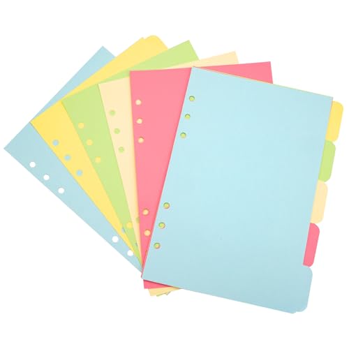 TESSTSY 30 Hojas Separadores A5 6 Anillas, Separadores Archivador A5, Separadores de Carpetas A5 de Colores, para Carpetas Din A5, Carpetas de Anillas, Cuadernos, Agendas (5 Colores)