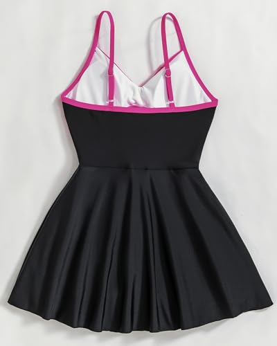 Girl Swimsuit One Piece Bathing Suit V Neck Girls Black Swimsuit Tummy Control Girls' Swimwear Skirt Size 10Y Yizuoding0001HOT Pink3