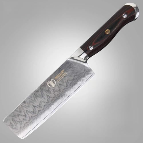 7'Japanese Damascus Usuba - Nakiri Knife with 67 Layers Damascus Steel Kitchen Knife,Vegetable Chopper Cutter Knife, Meat Cleaver, Full Tang Blade G10 Handle for Professional Chef WALLOP Dragon Bone
