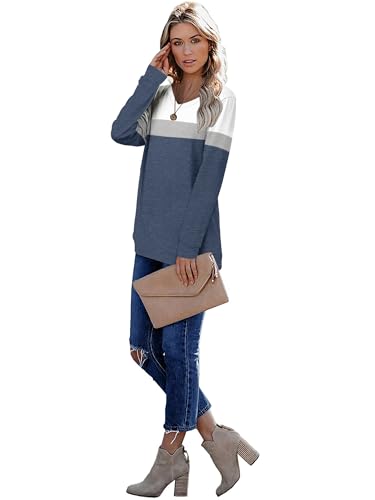 KISSMODA Womens Sweatshirts Long Sleeve V Neck Pullover Casual Loose Trendy Tunic Tops Fall Jumpers Shirts