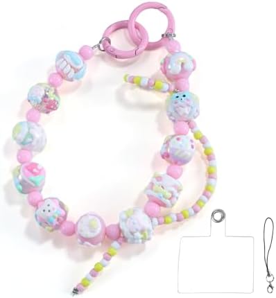 XODITO Pink Phone Wrist Strap with Handpainted Bead, Kawaii Hands-free Phone Chain for Girl, Anti-lost Keychain, Cute Bag Charms for Women