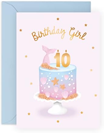 Central 23 Second Birthday Card for Girls - Happy 2nd Birthday Card - Age 2 - Two Year Old - Cute Pastel Pink Blue Mermaid Shells - Kids - Daughter - Granddaughter - Comes With Fun Stickers