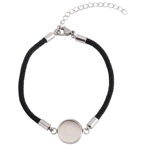 Beebeecraft 1 Box 10Pcs Bracelet Bezel Settings 304 Stainless Steel Bezel Blank Tray with Black Milan Cord for Jewellery DIY Craft Making