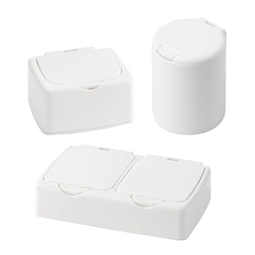 SAGUD 3pcs Cosmetic Cotton Pad Holder Plastic Qtip Holder Dispenser Set Push-on Multifunction Home Bathroom Storage Canister Floss Container with Lid, White