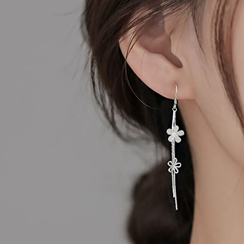 SLUYNZ Sterling Silver CZ Flower Dangle Earrings Chain for Women Teens Flower Drop Earrings Wedding Tassel2