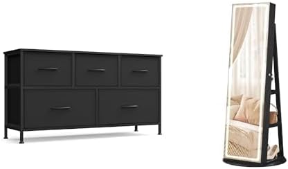 SONGMICS Dresser for Bedroom, LED Jewelry Cabinet Standing, ULGS322B01S and UJJC008B01