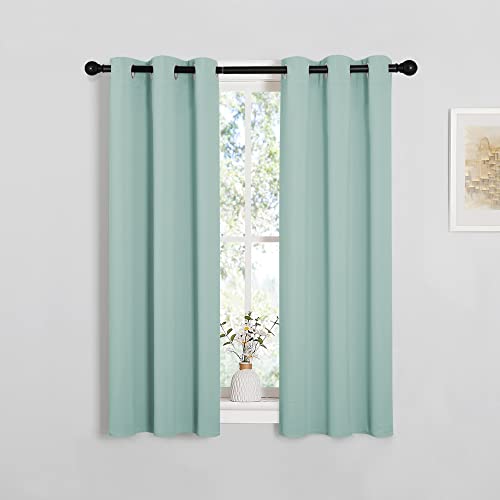 Image of NICETOWN Thermal Insulated Curtains Blackout Draperies, Aqua Blue, Set of 2, 29 by 40 inches Long Window Treatment Solid Grommet Room Darkening Drape Panels for Bedroom