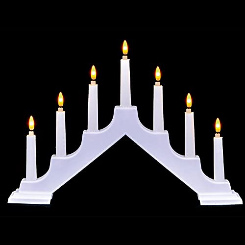 40cm Premier Christmas Candlebridge with 7 Flickering LEDs with Timer in White Battery Operated