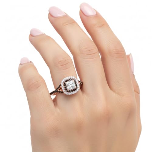 Image of Choose Your Gemstone Delicate Double Halo Diamond CZ Ring Rose Gold Plated Princess Shape Halo Engagement Rings Matching Jewelry Wedding Jewelry Easy to Wear Gifts US Size 4 to 12