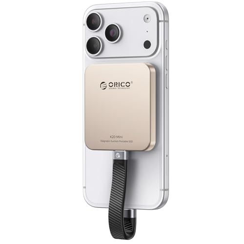 Image of ORICO 1TB Magnetic External SSD, Aluminum Alloy, Up to 2000MB /s, 4K 120Hz ProRes HDR Record and Store, External Solid State Drive, Compatible with iPhone 17 16 Pro Max, Tablet, Computer - K20MINI Gold