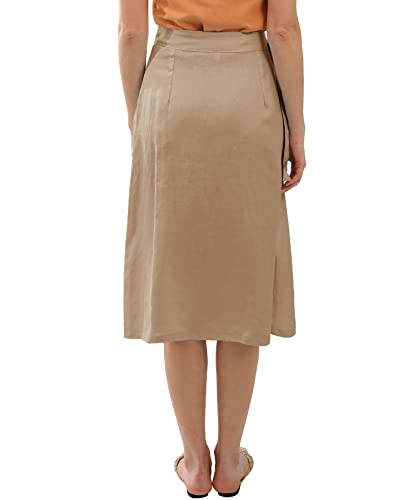 Amazhiyu Womens Pure Linen Summer Beach Midi Side Wrap Slit Skirt Causal3