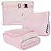 PAVILIA Reisedecke und -kissen, Doppelreißverschlüsse, Clip on Strap | Warmes weiches Fleece 2-in-1 Combo Decke Flugzeug, Camping, Gepäckrucksack-Gurt, 60 x 43 (Blush Pink)