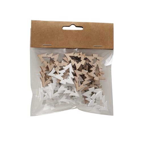 RiloStore 48 STK Bäume braun Holz Weihnachtsdeko Nostalgie Holz Tannenbäume b340 Mix Streuteile Basteln Deko Holzbäume