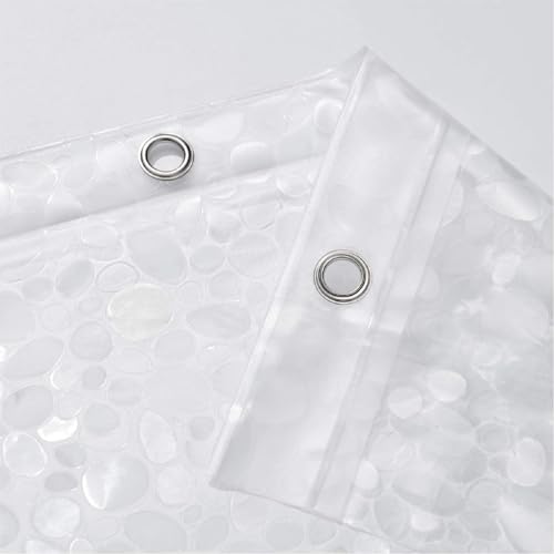 WELTRXE Waterproof Shower Curtain, Mould Proof Mildew Resistant, Shower Curtain Liner, Heavy Duty Bathtub Curtain with 3 Magnets, 3D Effect Clear Pebble EVA Bath Curtains with 12 Hooks, 183 x 200cm