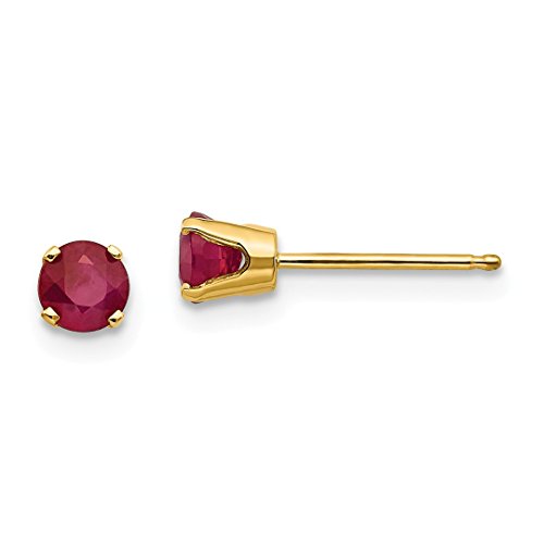 14K Yellow Gold 4Mm July Ruby Earrings Birthstone Stud Gemstone Fine Jewelry For Women Gifts For Her #TOP7