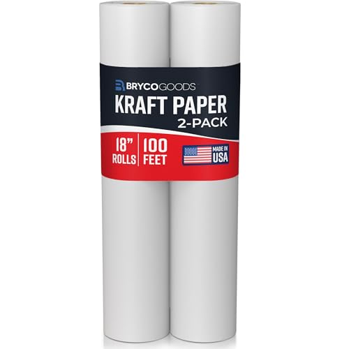 Bryco Goods 18”x1200” (100’) White Kraft Paper Roll - Pack of 2 - Easel Paper for Arts & Crafts, Floor Covering, Packaging, Gift Wrapping, Bulletin Boards - Made in The USA