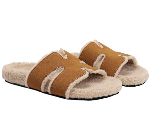 Gebal Hermess Fuzzy Slippers - Women's Cushioned Sandals in Genuine Suede