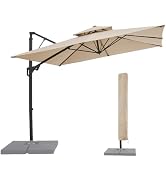 JEAREY 10ft 2-Tiers Cantilever Patio Umbrella Outdoor Square Large Offset Umbrella Double Top Roa...
