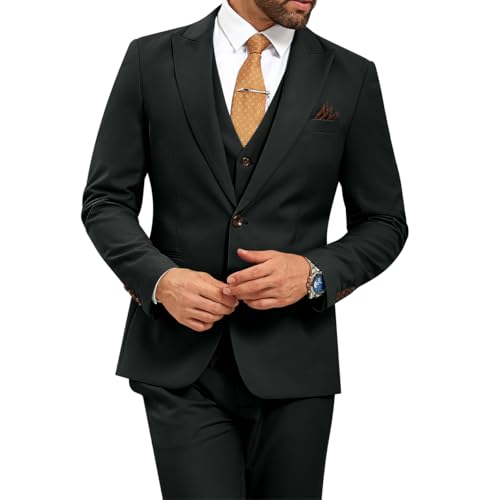 Men's 3 Pieces Slim Fit Suit Solid One Button Formal Single Breasted Blazer Vest Pants Tuxedo Set for Prom
