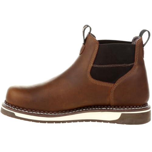 Georgia Boot AMP LT Wedge Steel Toe Waterproof Chelsea Work Boot, Brown, Size 8.5(W)