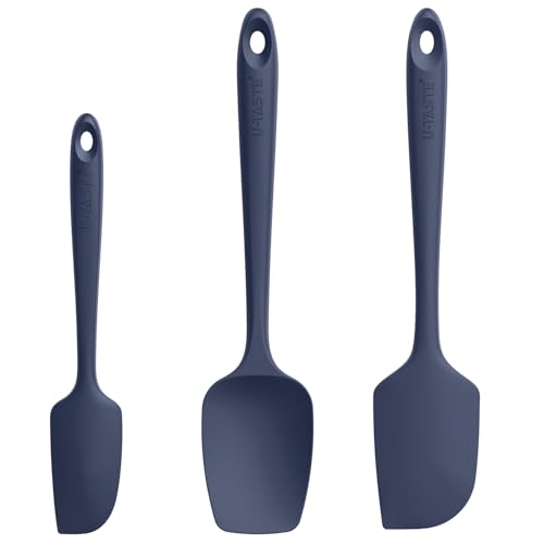 U-Taste Silicone Spatula Set of 3: 250 ℃ Heat-Resistant Rubber Bowl Scraper, Seamless Food Grade Flexible Kitchen Utensils for Cooking Baking Mixing & for Nonstick Cookware (Midnight Blue)