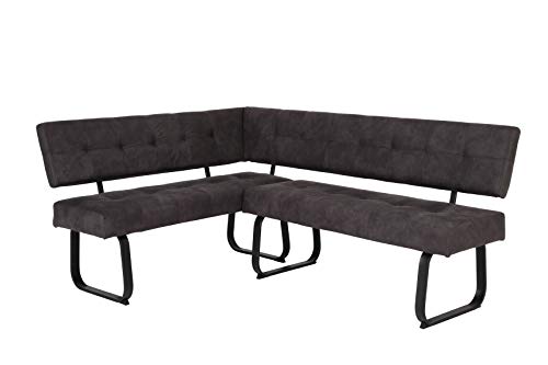 Hela Tische, Eckbank Sitzbank mit Rückenlehne Luise, Mikrofaser Anthrazit, Metal-Kufengestell Anthrazit, Komfortsitz Federkorb, 152x202x92cm