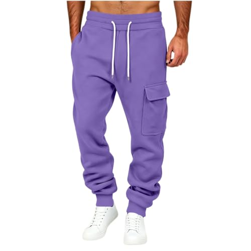 Cargo Joggers Men Baggy Elastic Waist Casual Fleece Warm Tapered Sweatpants