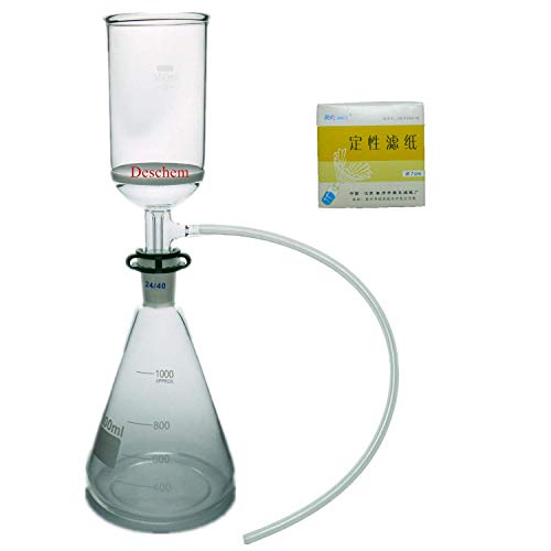 Deschem 1000Ml,Suction Filtration Kit,350Ml Funnel,1L Flask W/Vacuum Pump & Filter Paper #TOP4
