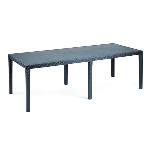 Dmora - Table d'extérieur Roma, Etagère à manger rectangulaire extensible, Table de jardin extensible effet rotin, 100% Made in Italy, 150/220x90h72 cm, Anthracite