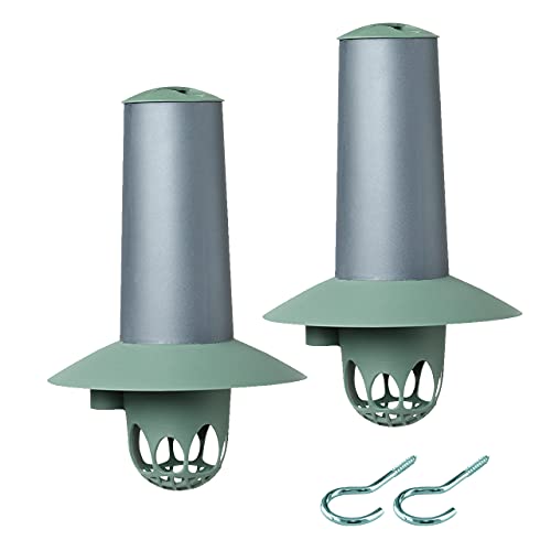 Vogelfutterstation, Meisenknödelhalter, Futterspender, Futtersäule 2er-Set in der Farbkombination GRÜN-GRAU mit Schraubhaken Cover