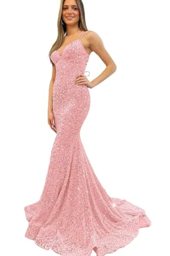 Prom Dresses for Women 2024 Sparkly Long Mermaid Velvet Sequin Formal Evening Gowns
