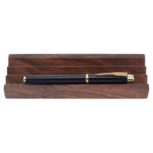 MAYJOYDIY Walnut Horizontal Pen Holder 7.1x2.4x0.8inch Rectangle Pen Holder Wooden Desk Organizer Pencil Holder Stylish Vintage Fountain Pen Tray for Home Office Classroom, Coconut Brown, 3 Groove