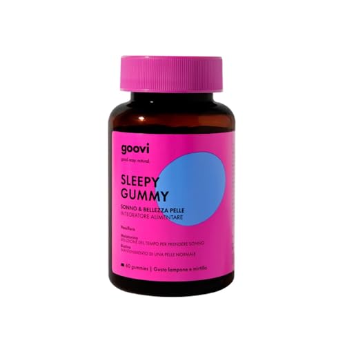 Goovi, Sleepy Gummy Integratore Alimentare in Formato Gummies a base di Melatonina, Passiflora, Melissa, Biotina, studiato per favorire l’addormentamento e il benessere della pelle, 60 gummies