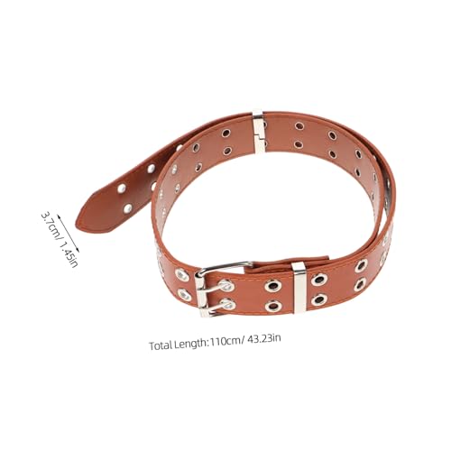 Punk Double Grommet PU Belt for Women Adjustable Wide Chain Waist Belt with Stylish Chain Accent Studded Design for Casual Fashion Forward Outfits2