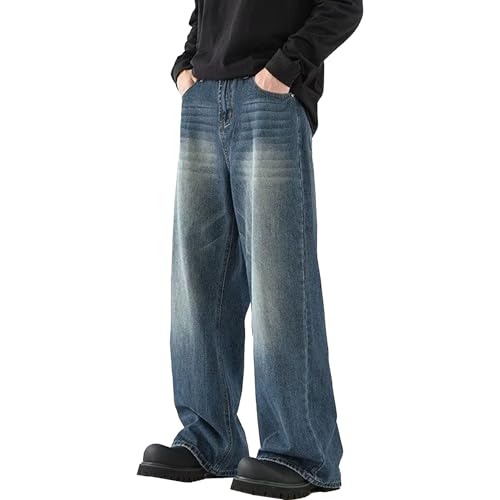 Mens Baggy Jeans Hip Hop Wide Leg Jeans Mens Trendy Casual Y2k Denim Pants Long Trousers Streetwear