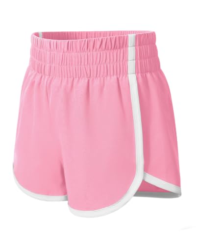 Image of QooNoo Girls Sports Shorts High Waist Elastic Short(Pink, 6-7Years)