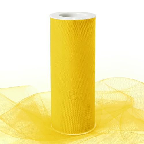 Image of Yellow Tulle Fabric Ribbon 6 Inch by 25 Yards Rolls Fabric Spool Tulle for Gift Wrapping Wedding Decorations Craft Supplies DIY Tutu Skirt Baby Shower Birthday Party