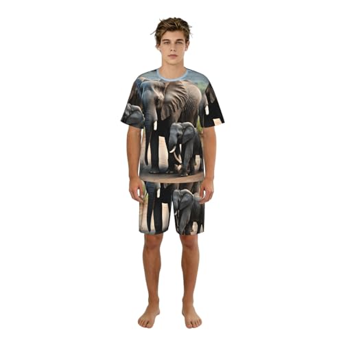 Pyjama homme imprimé éléphant vêtement de nuit élégant et ensemble de détente confortable