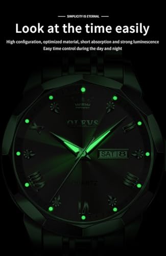 Image of OLEVS Watch for Men Diamond Business Dress Analog Quartz Stainless Steel Waterproof Luminous Date Two Tone Luxury Casual Wrist Watch Blue