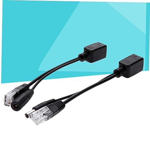 Conjunto de 2 cables MERRYHAPY POE Splitter Connection Cable Negro Adaptador completo Cable de alta velocidad Ethernet con conector DC para routers y telefonía miniatura 2