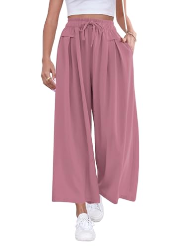Image of ZJCT Wide Leg Palazzo Pants for Women Summer Beach Pants Flowy Loose Casual Lounge Pajama Yoga Pants with Pockets